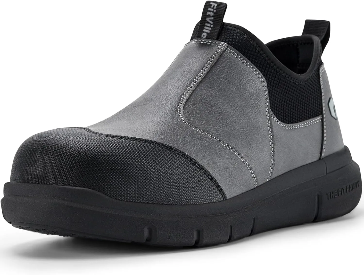 FitVille Extra Wide Men's Slip on Composite Toe Shoes Safety Toe Work Shoes for Men Puncture Proof
