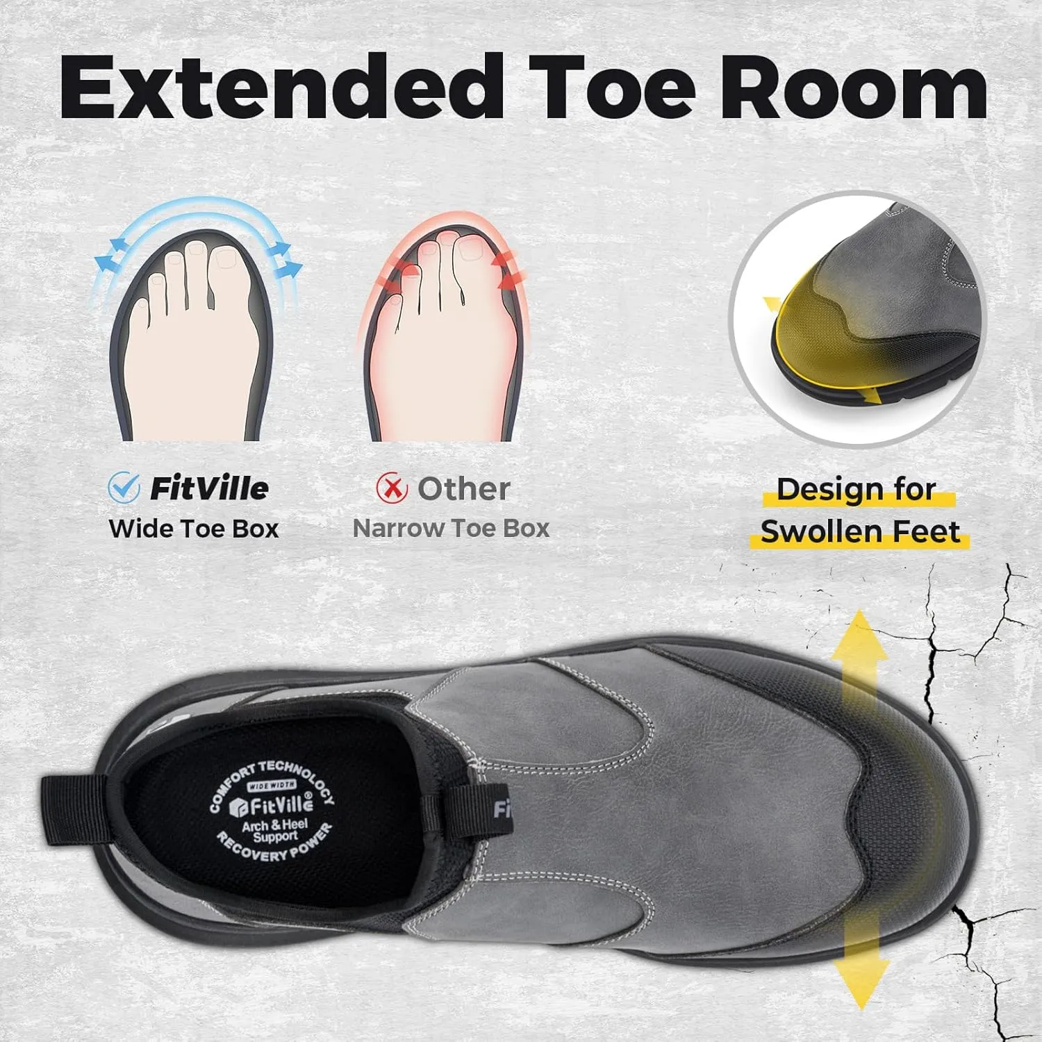 FitVille Extra Wide Men's Slip on Composite Toe Shoes Safety Toe Work Shoes for Men Puncture Proof
