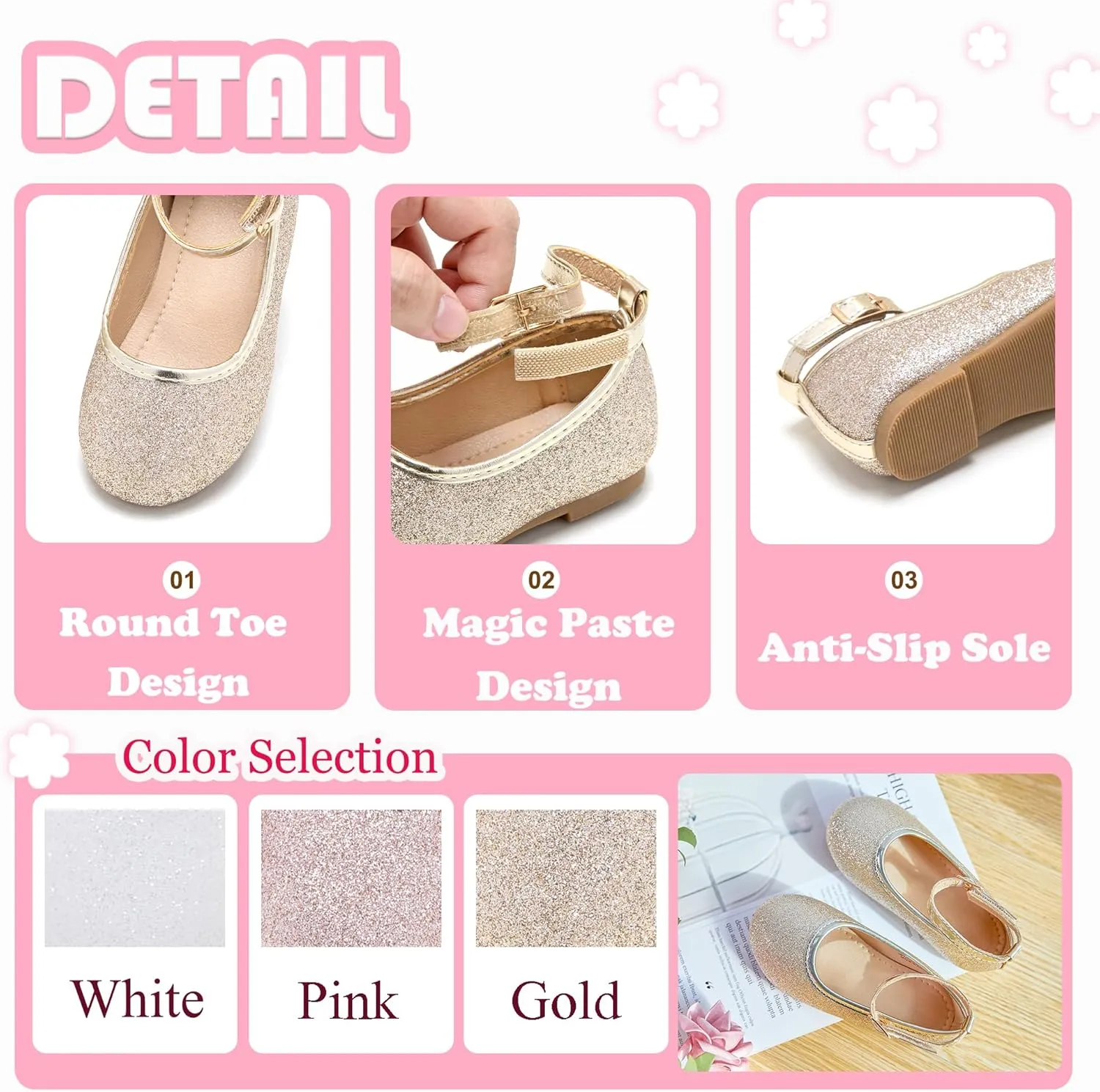 Flaryzone Toddler/Little Girls' Ballerina Flat Mary Jane Princess Dress Shoes - Wedding School Party