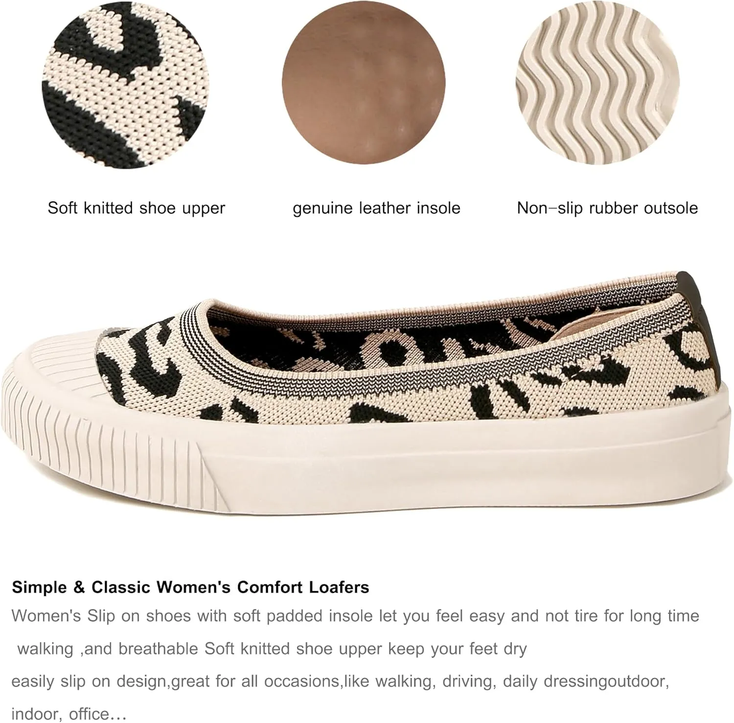 Flats for Women Round Toe Slip On Casual Shoes Breathable Knitted Loafers Comfortable Dressy Ballet Flats