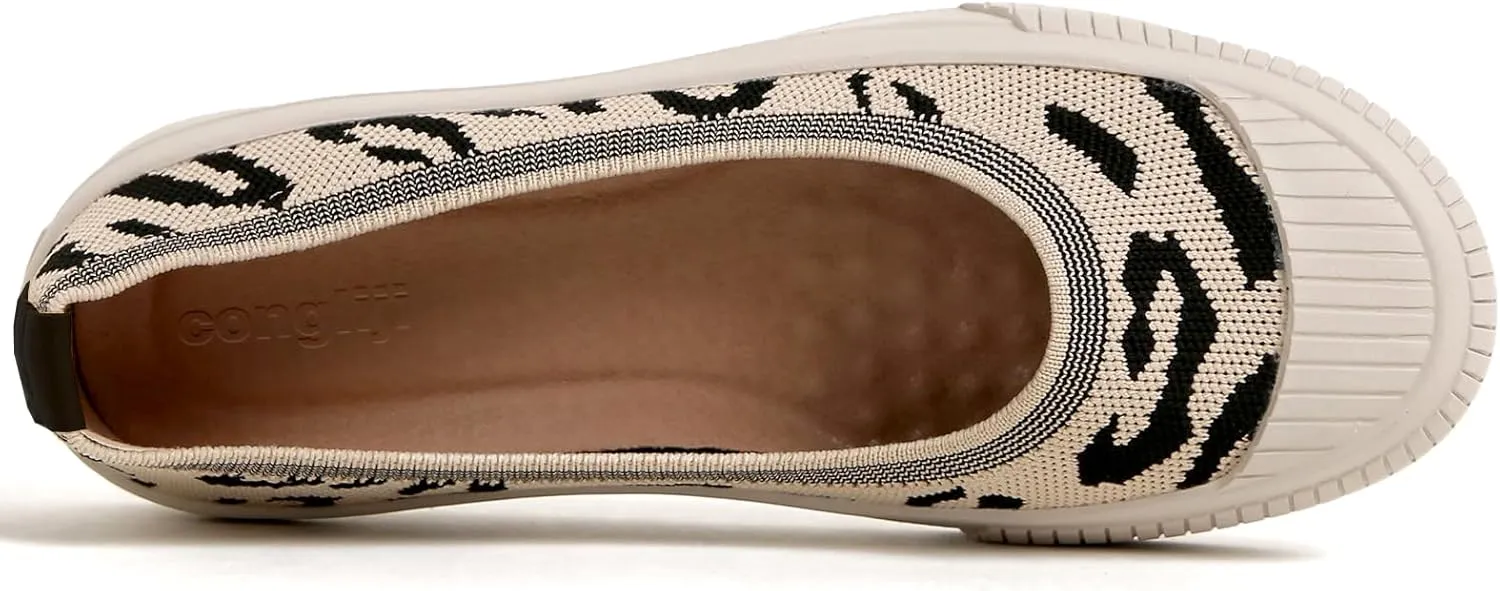 Flats for Women Round Toe Slip On Casual Shoes Breathable Knitted Loafers Comfortable Dressy Ballet Flats