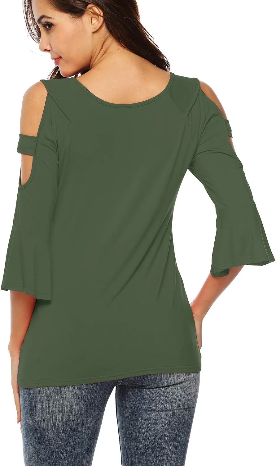 Florboom Womens Cold Shoulder Top Summer Basic T Shirts 3/4 Sleeve Casual Blouse Tshirts