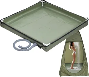 Foldable Shower Base, Portable Shower Tray with Drain Pipe, Folding Shower Stall Basins, Waterproof Tent Awning Bottom, Multifunctional Easy Setup Drainage Hole Basin for Pet Bath, RV Campings Travel