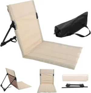 Folding Beach Chair Breathable Stable Portable Beach Chair with Sponge Filling & Mesh Pocket Lightweight Soft Sturdy Folding Floor Chair for Fishing, Barbecues, Hiking, (Beige)
