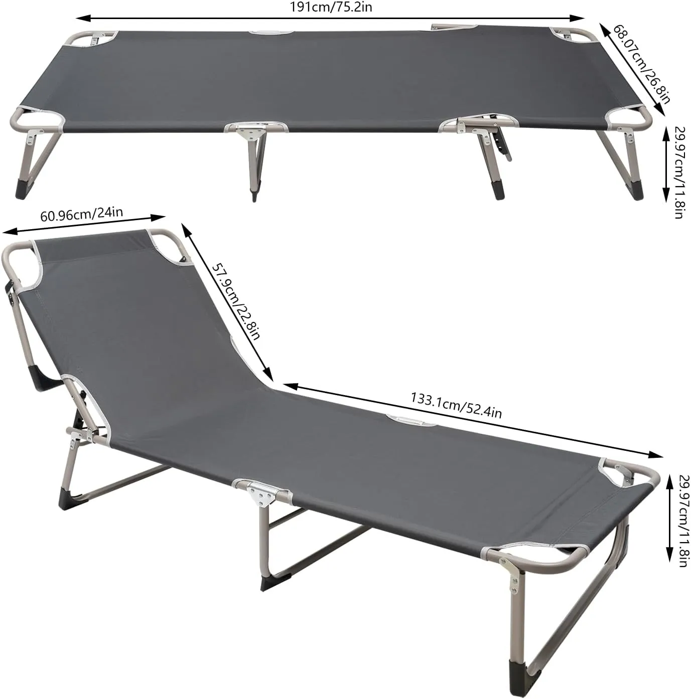 Folding Camping Cot for Adults, Sleeping Cots, Portable Travel Camp Cots, Folding Bed Outdoor Lounge Chairs for Outside Camping Bed Portable Folding Bed Cot Lounge Chair for Beach Lawn (Gray)