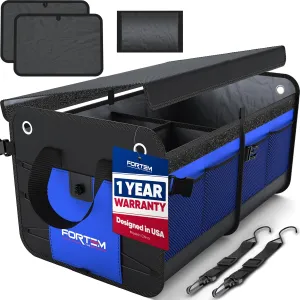 FORTEM SUV Trunk Organizer, Car Organizer, Collapsible Multi-Compartment Storage Bag for Car Accessories for Women Men, 1680D Oxford, Non Slip Bottom, Adjustable Straps, Soft Cover (65L)