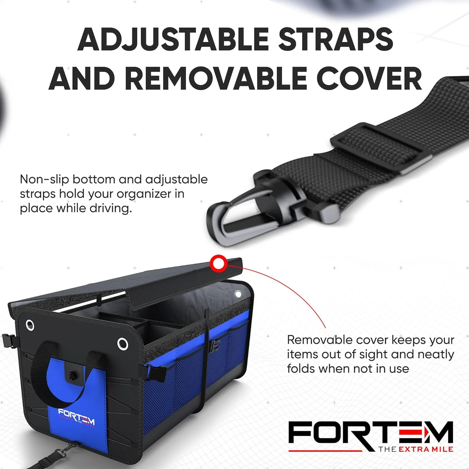 FORTEM SUV Trunk Organizer, Car Organizer, Collapsible Multi-Compartment Storage Bag for Car Accessories for Women Men, 1680D Oxford, Non Slip Bottom, Adjustable Straps, Soft Cover (65L)