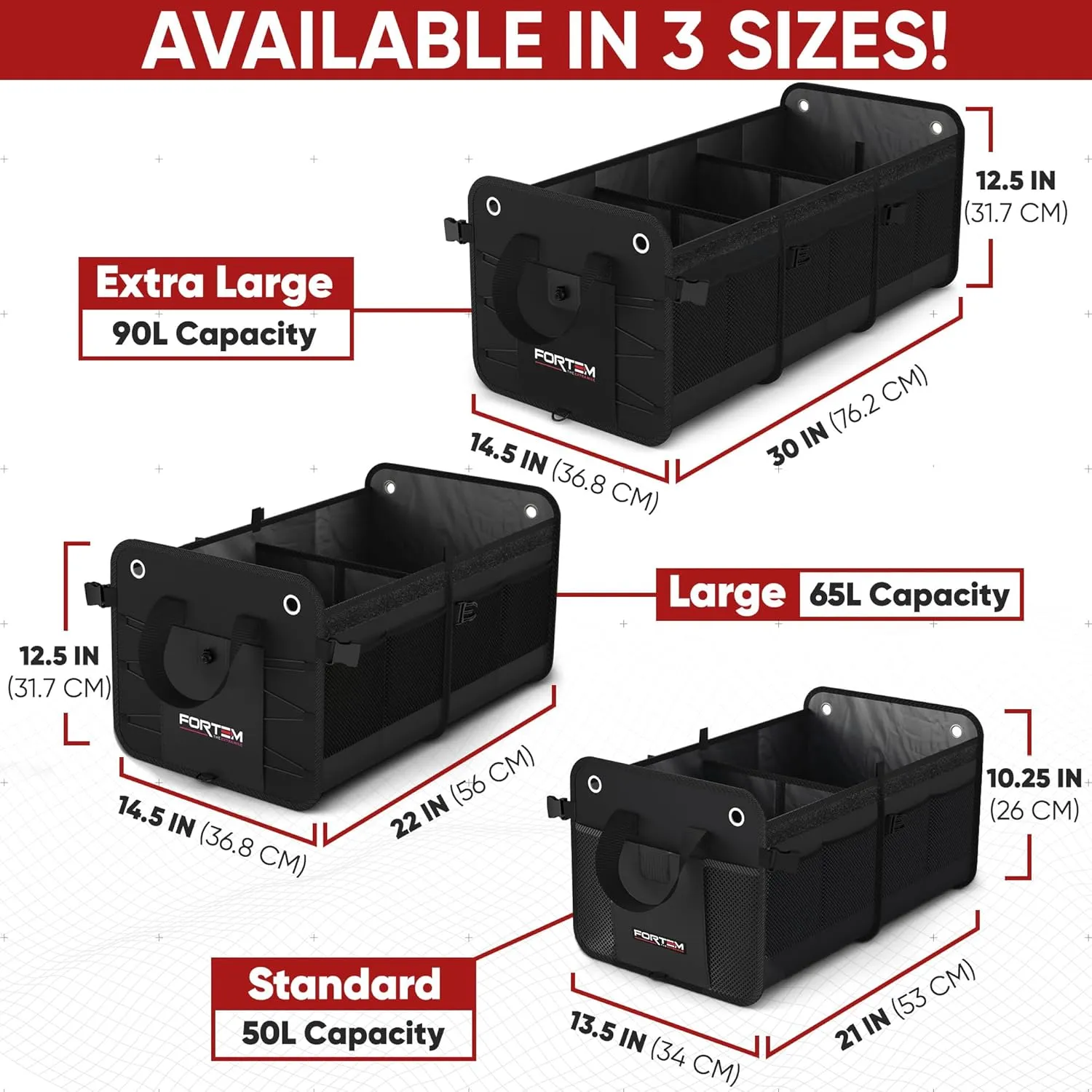 FORTEM SUV Trunk Organizer, Car Organizer, Collapsible Multi-Compartment Storage Bag for Car Accessories for Women Men, 1680D Oxford, Non Slip Bottom, Adjustable Straps, Soft Cover (65L)