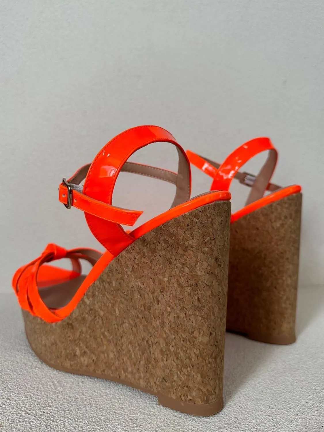 Frankie Hsu Ladies Sexy Platform Wedge Sandals, Fluorescent Orange Patent Oak High Heeled, Large Big Size US5-19 Unisex Shoes For Women Men