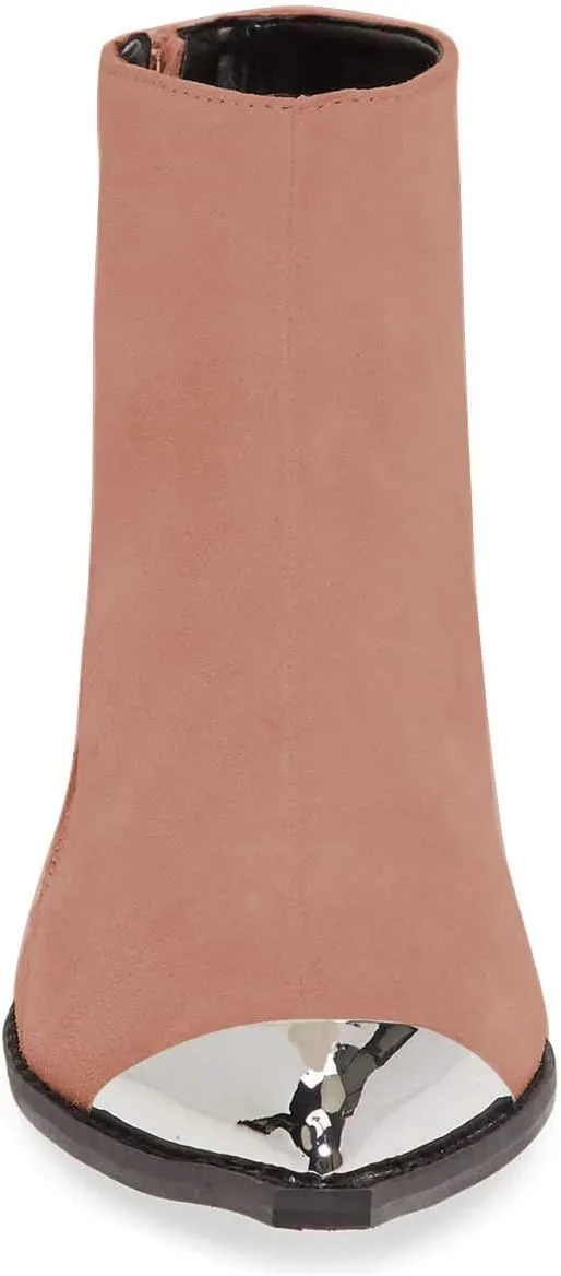 FSJ Women Comfy Western Flat Ankle Boots Low Heel Pointed Toe Side Zipper Booties Dress Daily Work Shoes Size 4-15 US