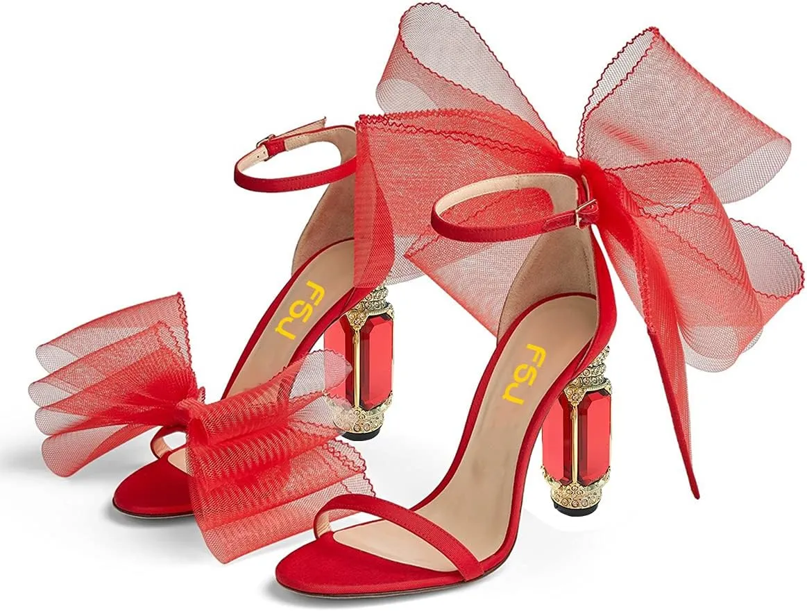 FSJ Women Open Toe Stylish Sandal Ankle Strap Chunky Block High Thick Heels Wedding Party Ballroom Prom Shoes US Size 4-15 US