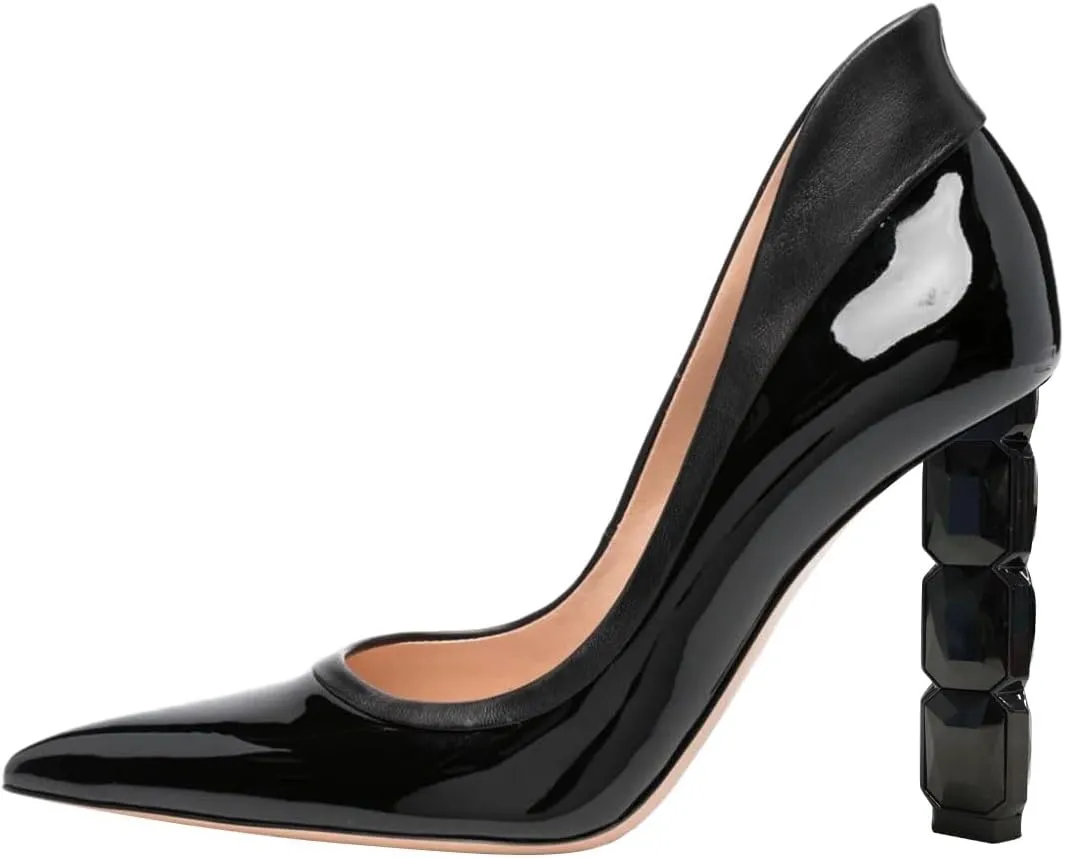 FSJ Women Pointed Toe Slip On Crystal Pumps Gorgeous Three Diamonds High Heel Bridal Wedding Comfort Party Dress Shoes Size 4-16 US