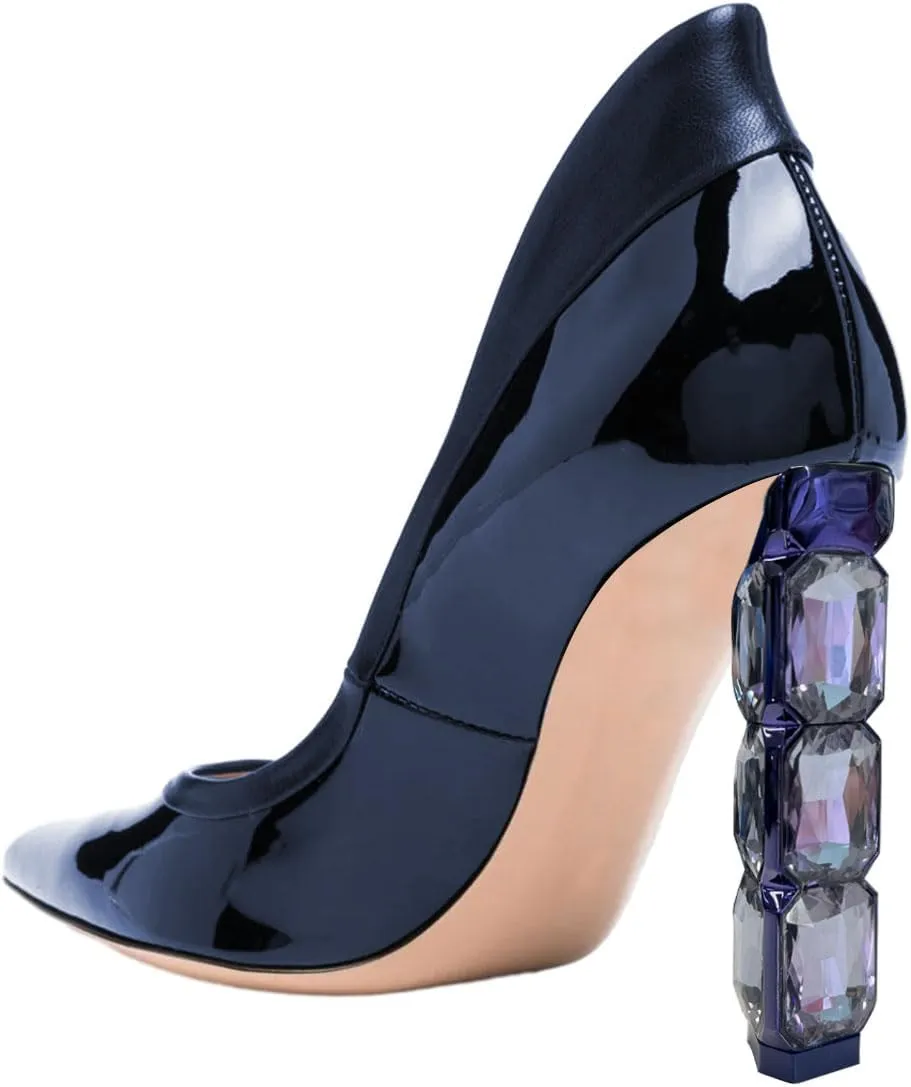 FSJ Women Pointed Toe Slip On Crystal Pumps Gorgeous Three Diamonds High Heel Bridal Wedding Comfort Party Dress Shoes Size 4-16 US