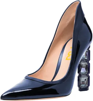 FSJ Women Pointed Toe Slip On Crystal Pumps Gorgeous Three Diamonds High Heel Bridal Wedding Comfort Party Dress Shoes Size 4-16 US