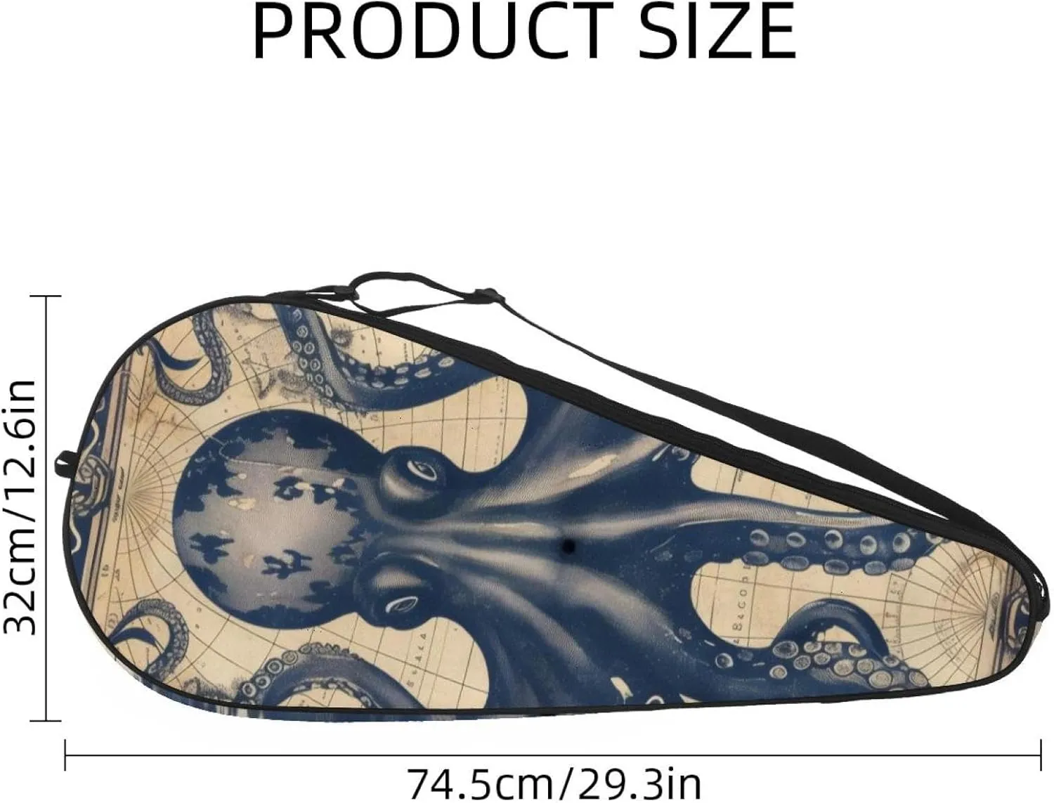 Funny Ocean Octopus Anchor Coastal Map Tennis Racquet Cover Bag Lightweight Bag with Adjustable Shoulder Strap