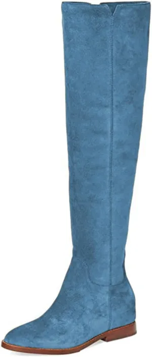 FYS Women's Fashion Round Toe Flat Low Heel Knee High Boots V-cut Side Zipper Long Boots Fall Winter Dress Shoes Size 4-16 US