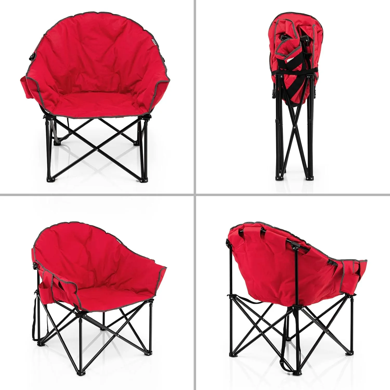 Giantex Portable Camping Chair, Lawn Chair, Outdoor Folding Chair with Cup Holder, Soft Seat, (Red)