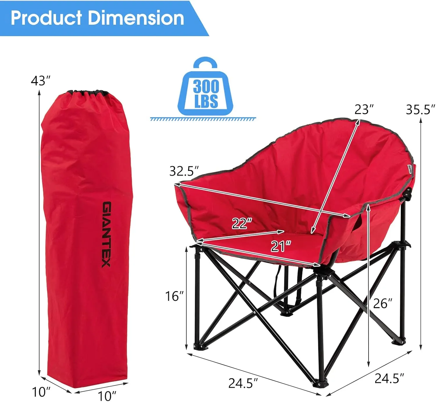 Giantex Portable Camping Chair, Lawn Chair, Outdoor Folding Chair with Cup Holder, Soft Seat, (Red)