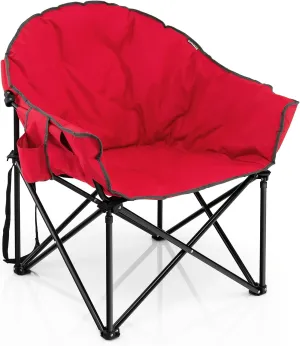 Giantex Portable Camping Chair, Lawn Chair, Outdoor Folding Chair with Cup Holder, Soft Seat, (Red)