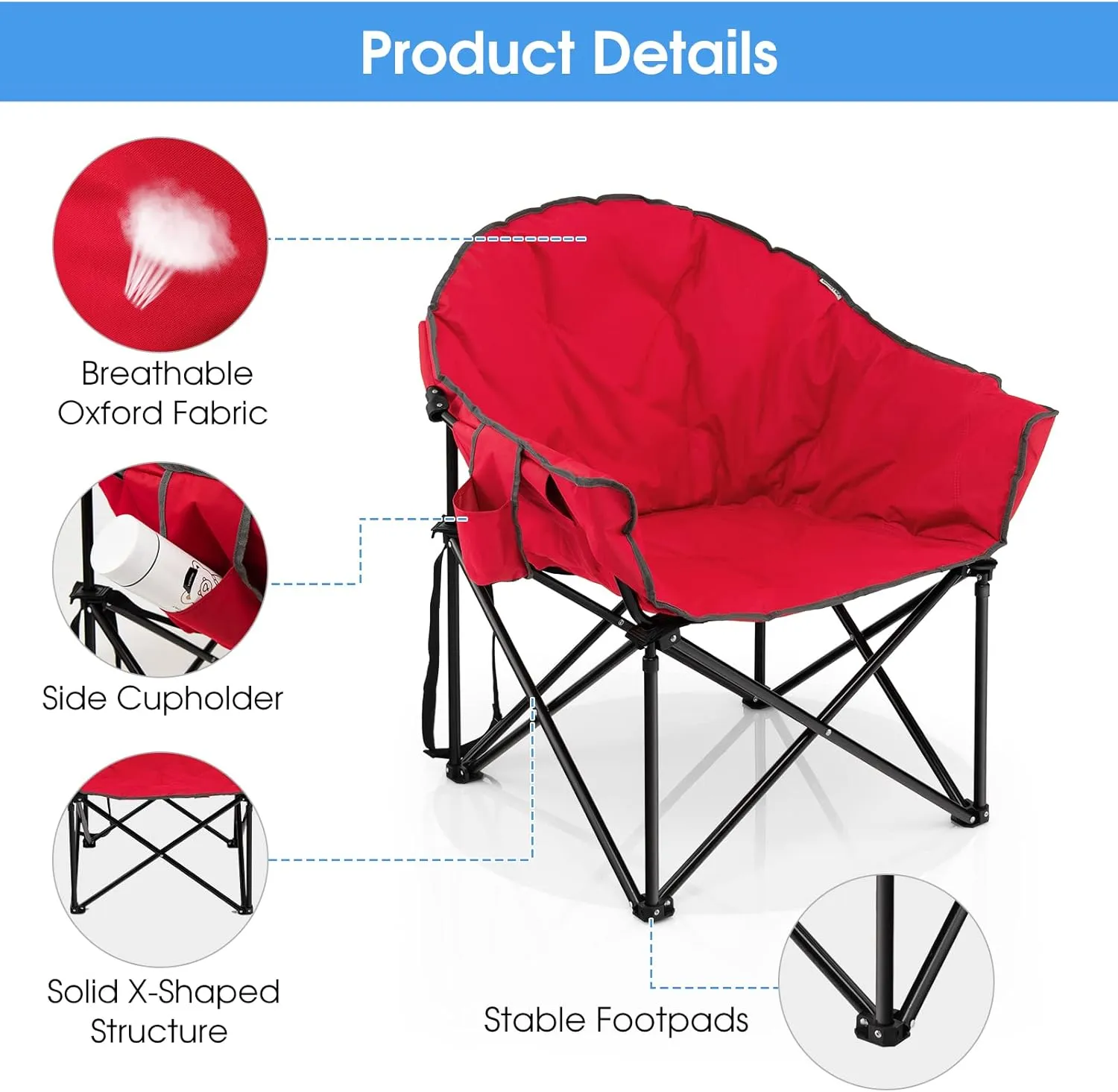 Giantex Portable Camping Chair, Lawn Chair, Outdoor Folding Chair with Cup Holder, Soft Seat, (Red)