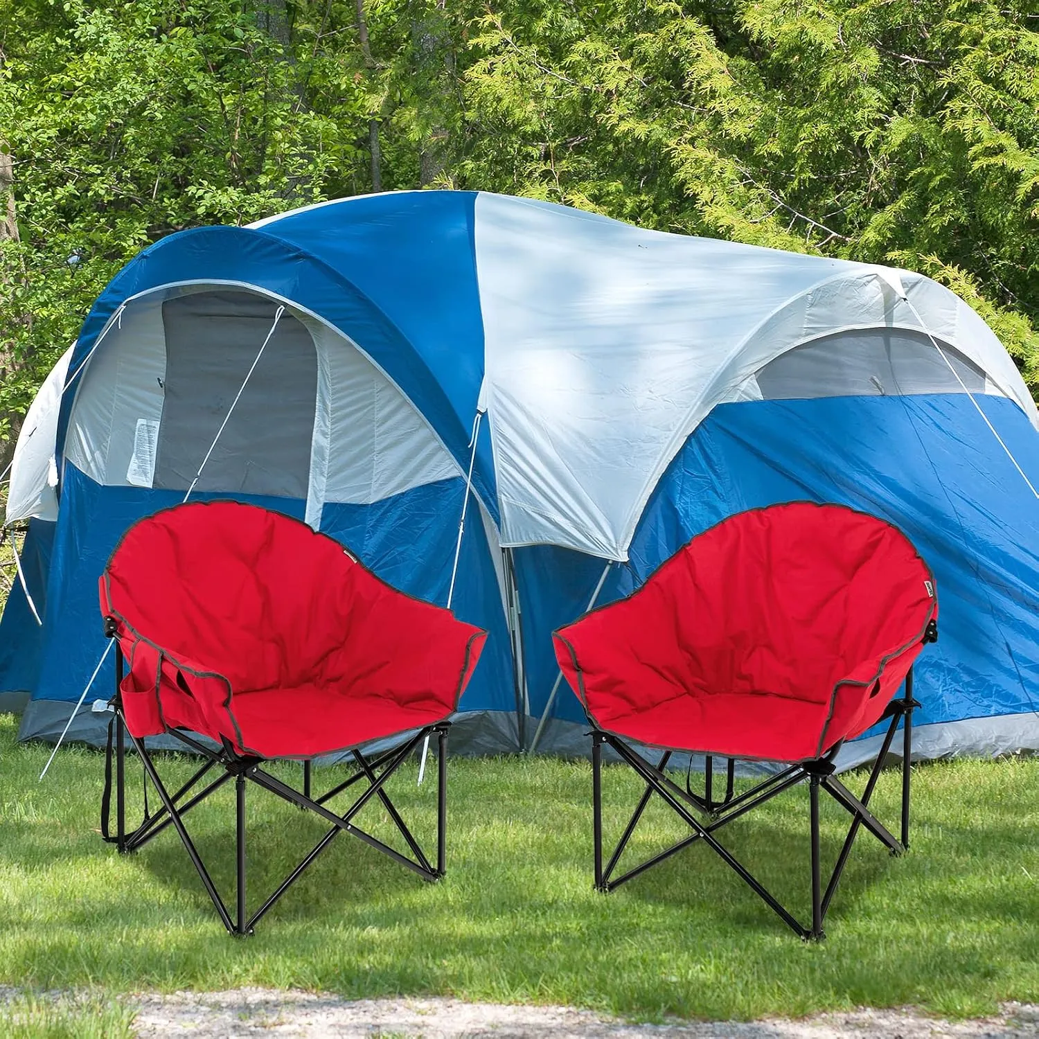 Giantex Portable Camping Chair, Lawn Chair, Outdoor Folding Chair with Cup Holder, Soft Seat, (Red)