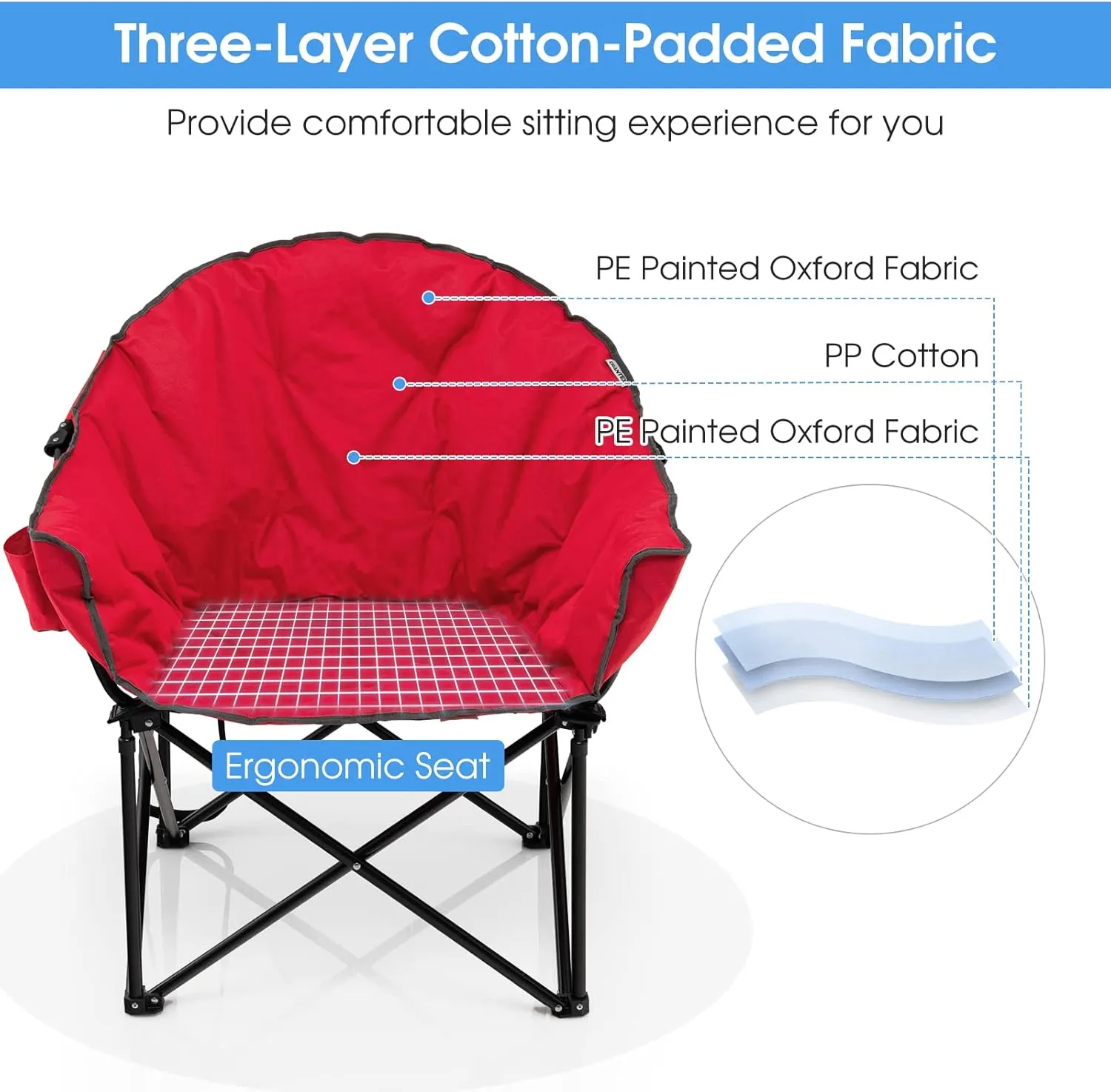 Giantex Portable Camping Chair, Lawn Chair, Outdoor Folding Chair with Cup Holder, Soft Seat, (Red)