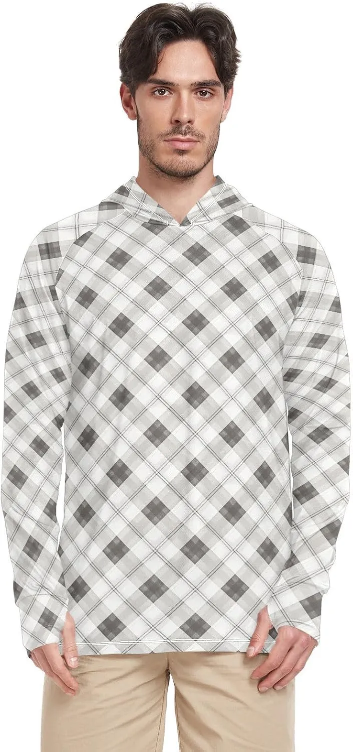 Gingham Plaid Mens Sun Shirts Protection Long Sleeve Fishing Shirt UPF 50  Sailing Rash Guard Rash Guard UV Shirts