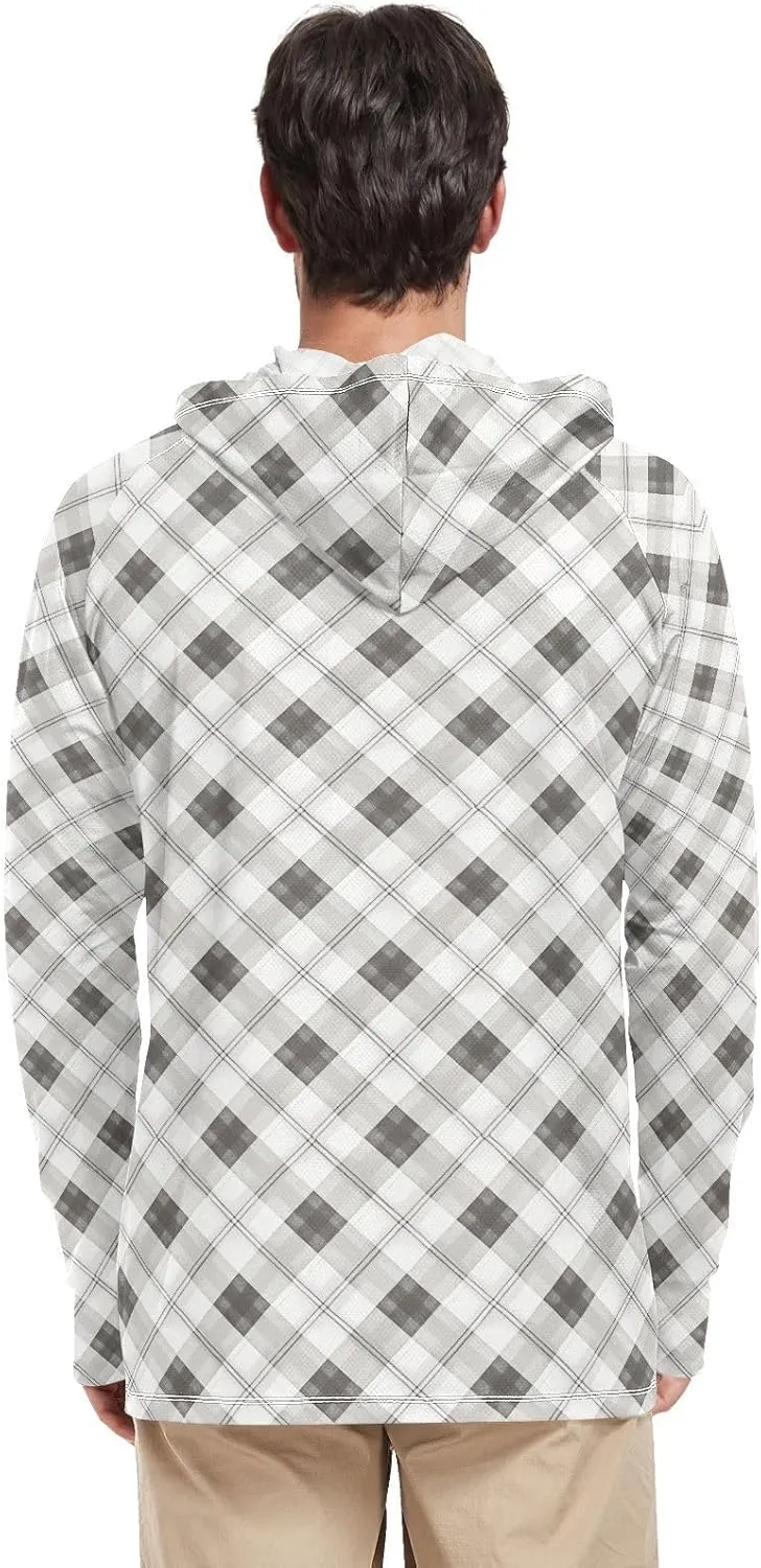 Gingham Plaid Mens Sun Shirts Protection Long Sleeve Fishing Shirt UPF 50  Sailing Rash Guard Rash Guard UV Shirts