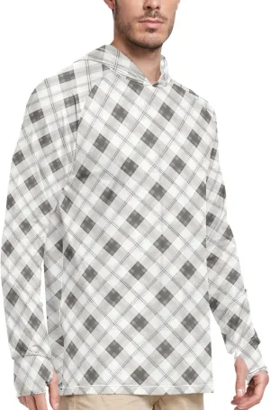 Gingham Plaid Mens Sun Shirts Protection Long Sleeve Fishing Shirt UPF 50  Sailing Rash Guard Rash Guard UV Shirts