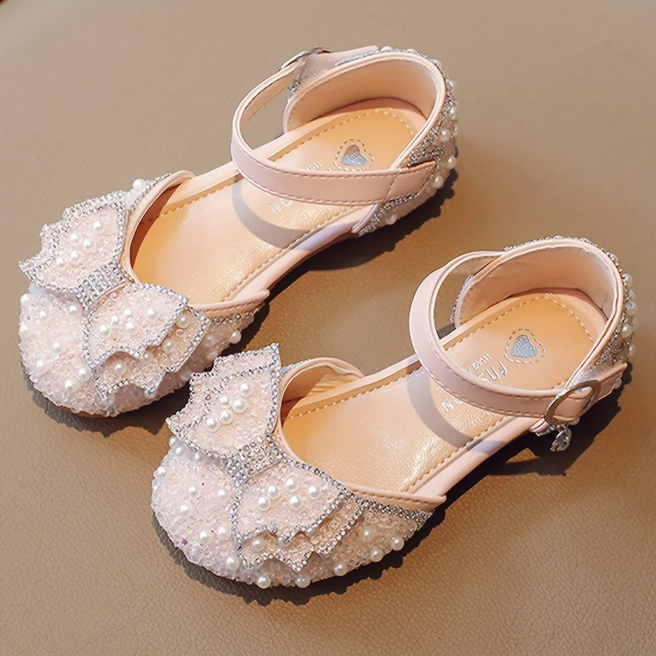 Girls Breathable Lightweight Bowknot Rhinestone Flat Shoes