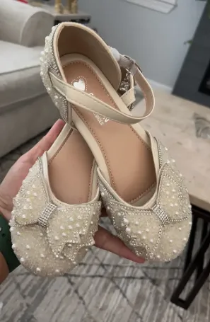 Girls Breathable Lightweight Bowknot Rhinestone Flat Shoes