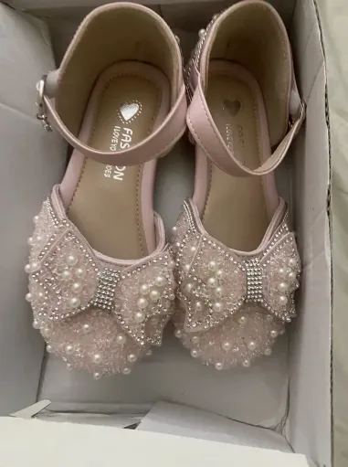 Girls Breathable Lightweight Bowknot Rhinestone Flat Shoes