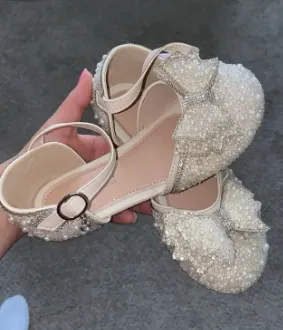 Girls Breathable Lightweight Bowknot Rhinestone Flat Shoes