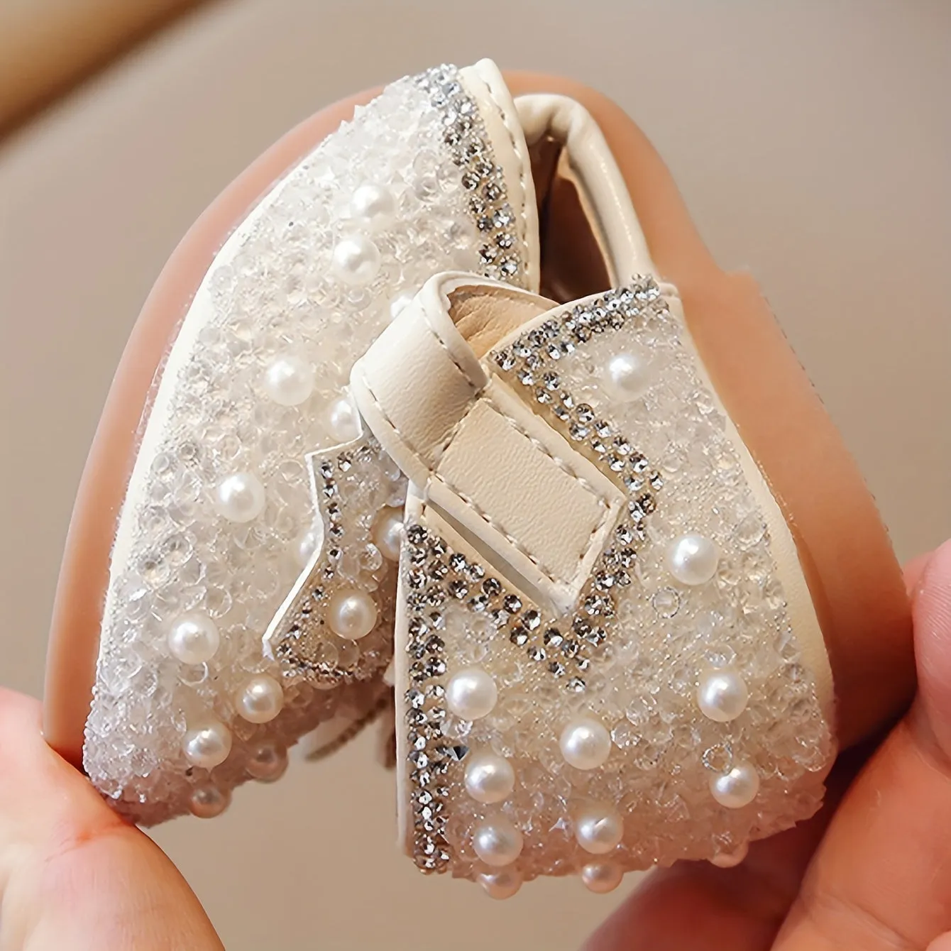 Girls Breathable Lightweight Bowknot Rhinestone Flat Shoes