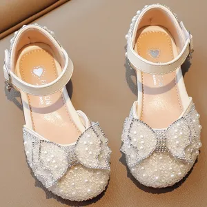 Girls Breathable Lightweight Bowknot Rhinestone Flat Shoes