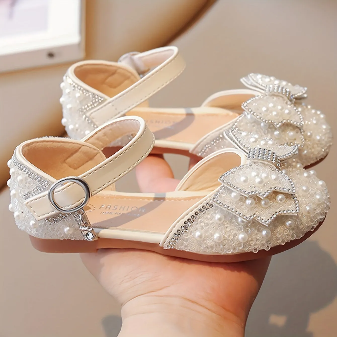 Girls Breathable Lightweight Bowknot Rhinestone Flat Shoes