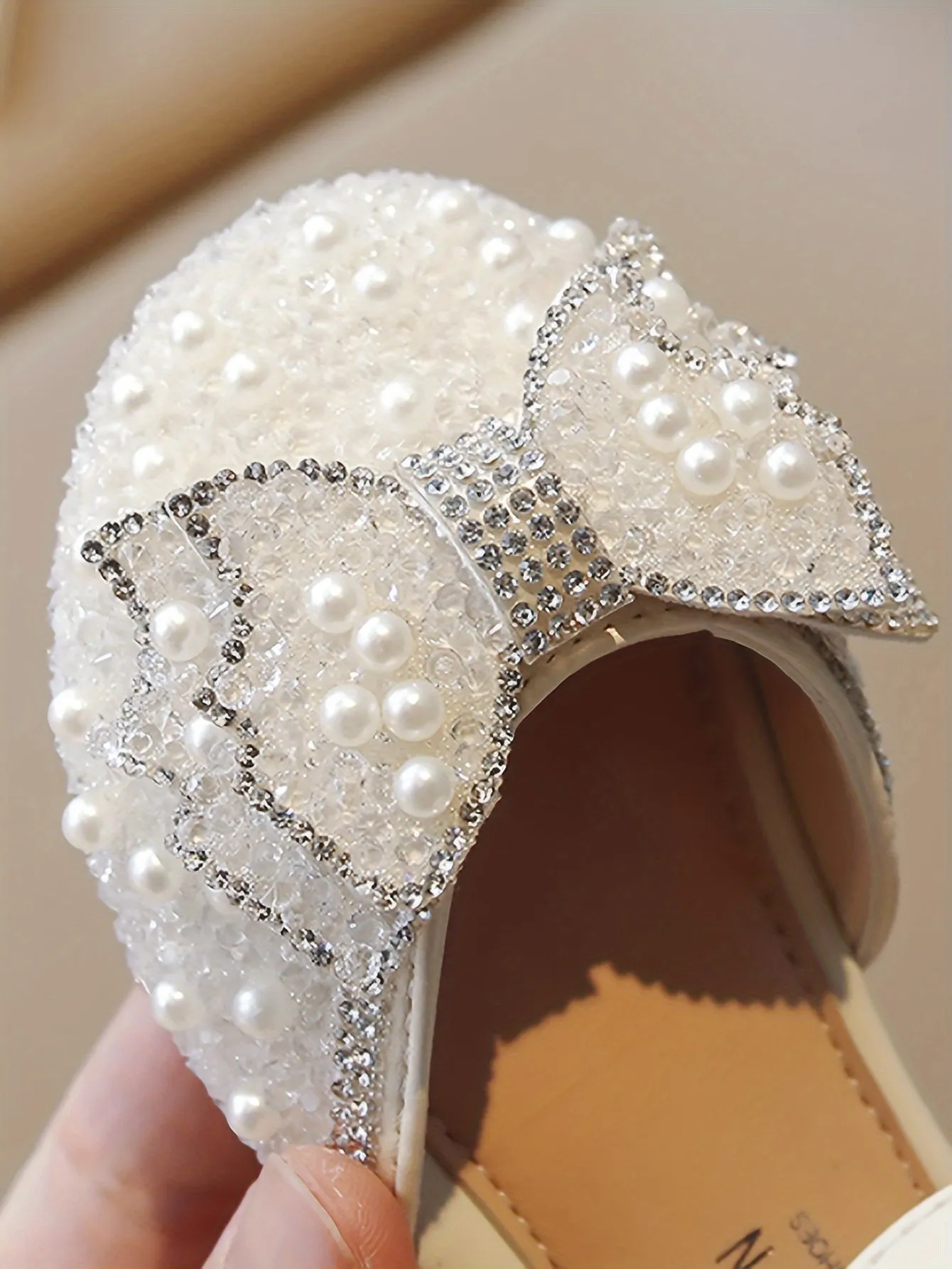 Girls Breathable Lightweight Bowknot Rhinestone Flat Shoes