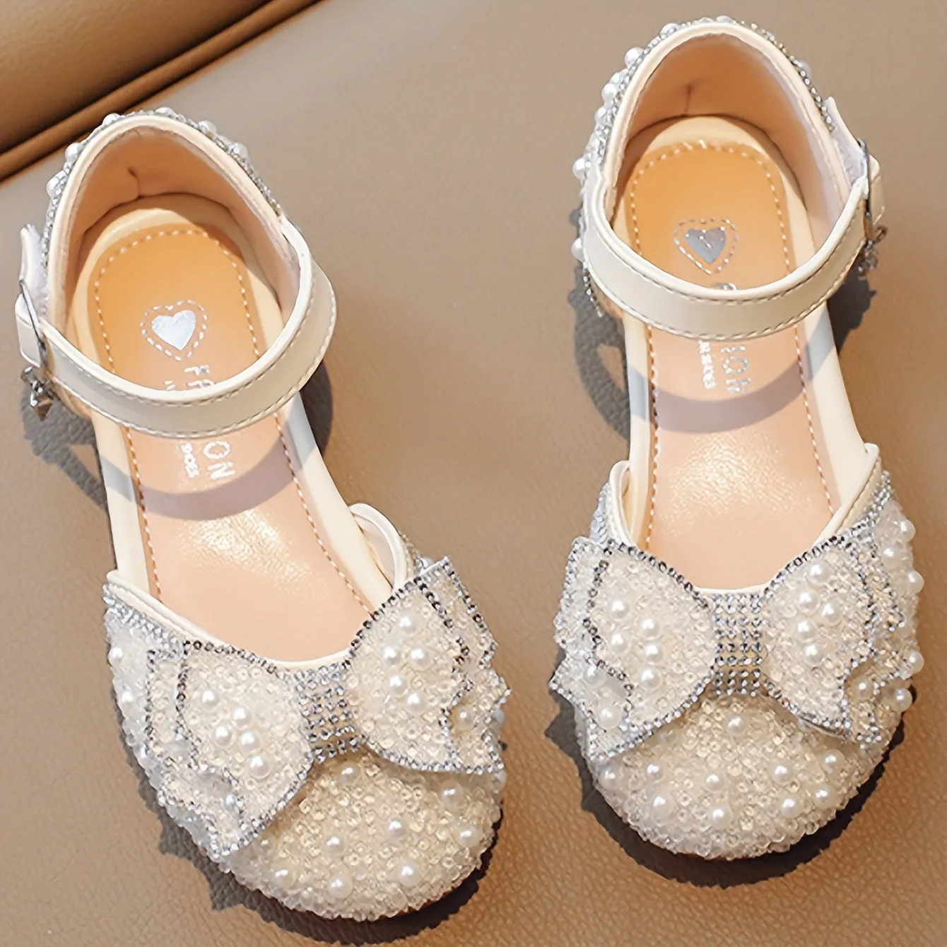 Girls Breathable Lightweight Bowknot Rhinestone Flat Shoes