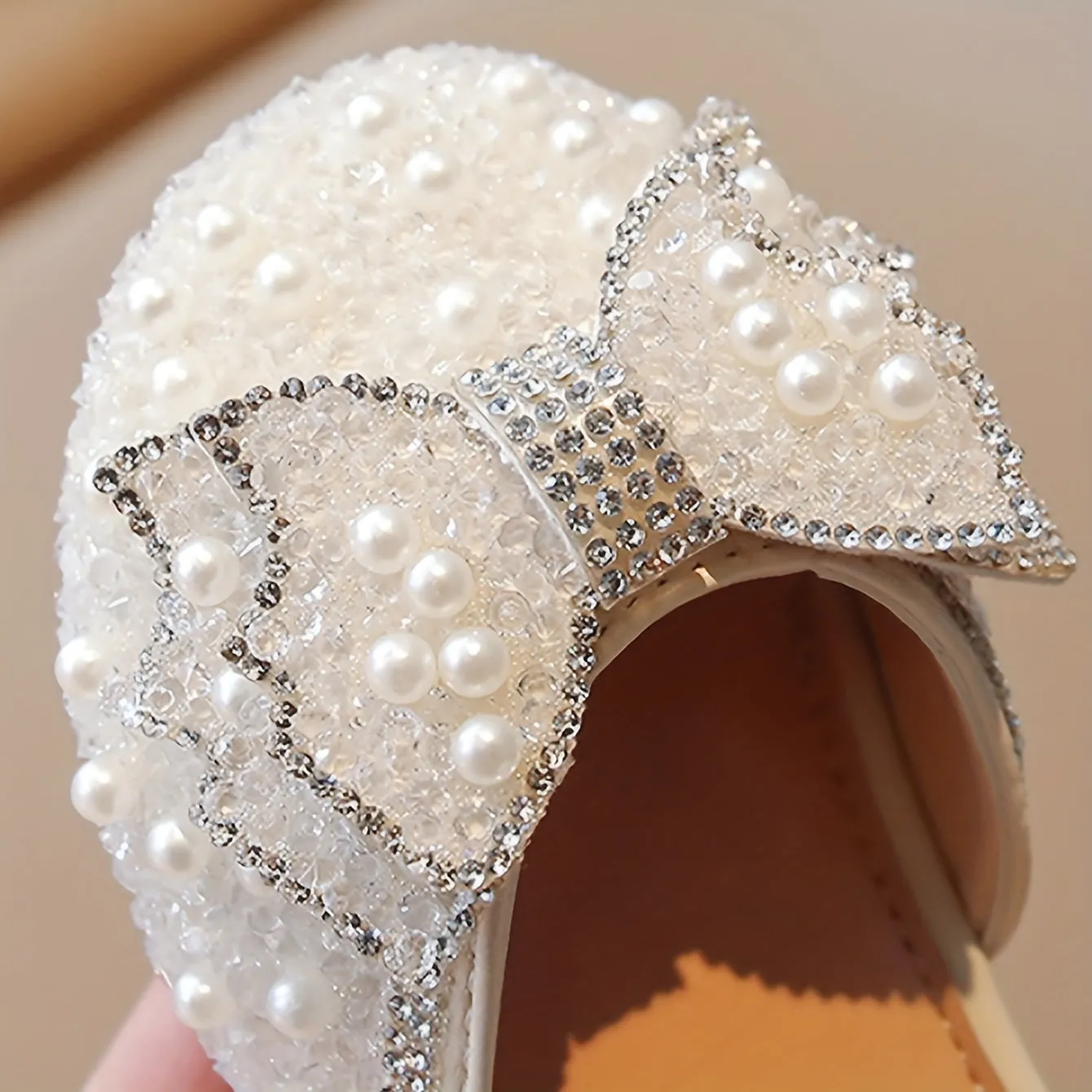 Girls Breathable Lightweight Bowknot Rhinestone Flat Shoes
