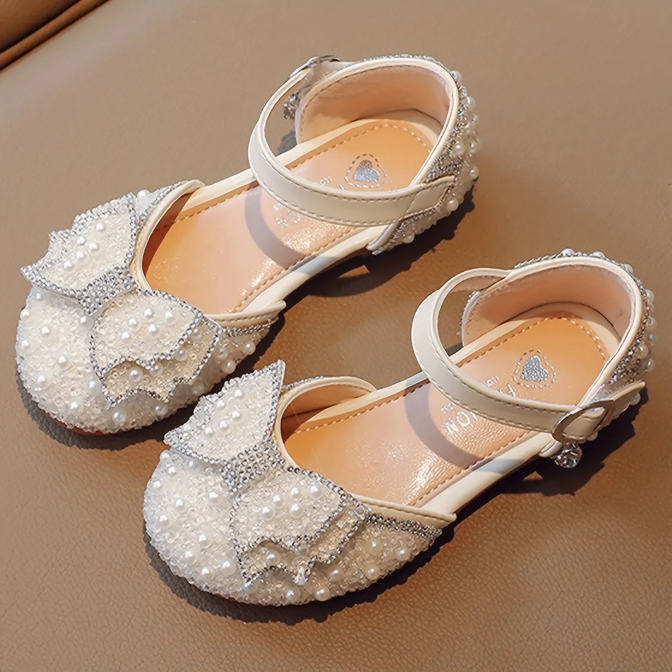 Girls Breathable Lightweight Bowknot Rhinestone Flat Shoes