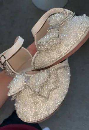 Girls Breathable Lightweight Bowknot Rhinestone Flat Shoes