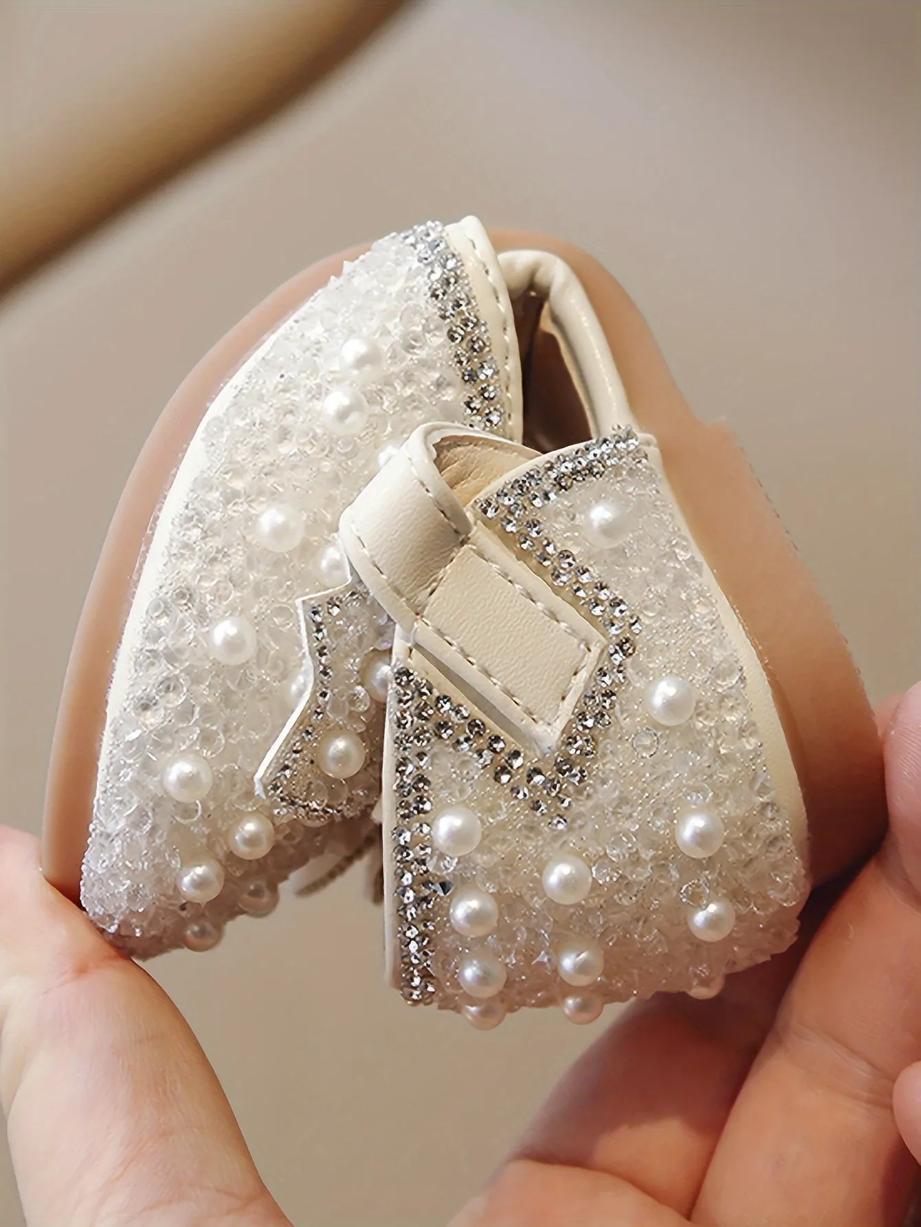 Girls Breathable Lightweight Bowknot Rhinestone Flat Shoes