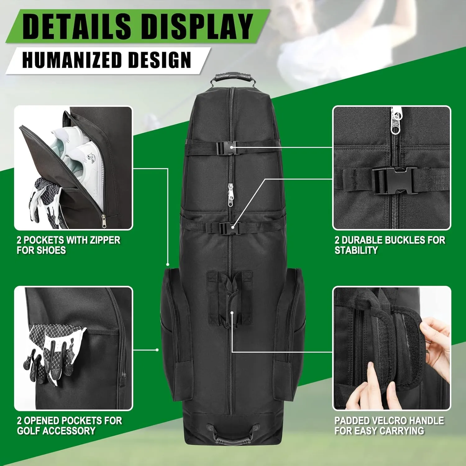 Golf Travel Bag with Wheels, Portable Golf Club Travel Cover for Airlines, 4 Large Pockets,1200D Heavy Duty Wear-Resistant, Soft Sided Foldable Golf Travel Case for Easy Storage