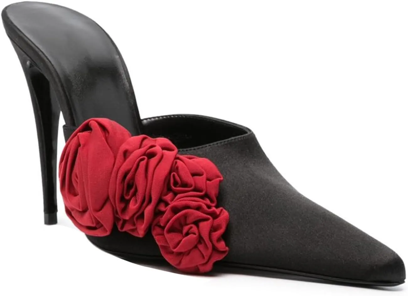 Goolita Flower Burgundy Pearl Mule Heels For Women, Stiletto Heel Slip On Pointed Toe Heeled Sandals Sexy Backless Party Heeled Slide Sandals