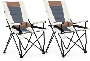 Goplus Camping Chairs, Portable Lumbar Back Beach Chair Heightened Design for Adults w/Cup Holder & Carrying Bag, Folding Chair for Outside, Fishing, Hiking, Picnic, Lawn (330 LBS Weight Capacity)