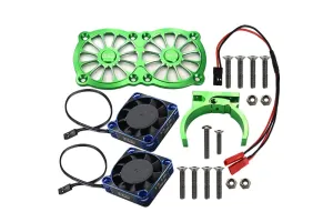 GPM Upgrades Aluminum 7075-T6 Motor Heatsink with Dual Metal Frame Waterproof Cooling Fan and Adjustable Mount for 1/5 Kraton/Outcast 8S BLX&1/5 X-Maxx 6S/8S Monster Truck&XO-01 RC Cars (Green)