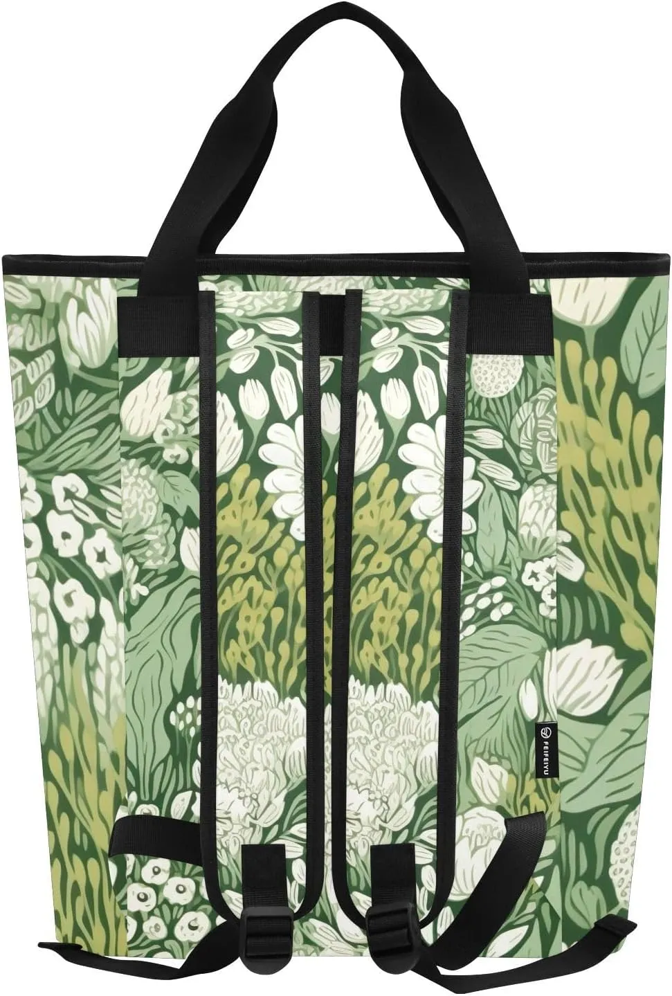 Green Floral Backpack Coolers Insulated Leak Proof 36 Cans Picnic Bag, 13.8''x5.9''x16.5