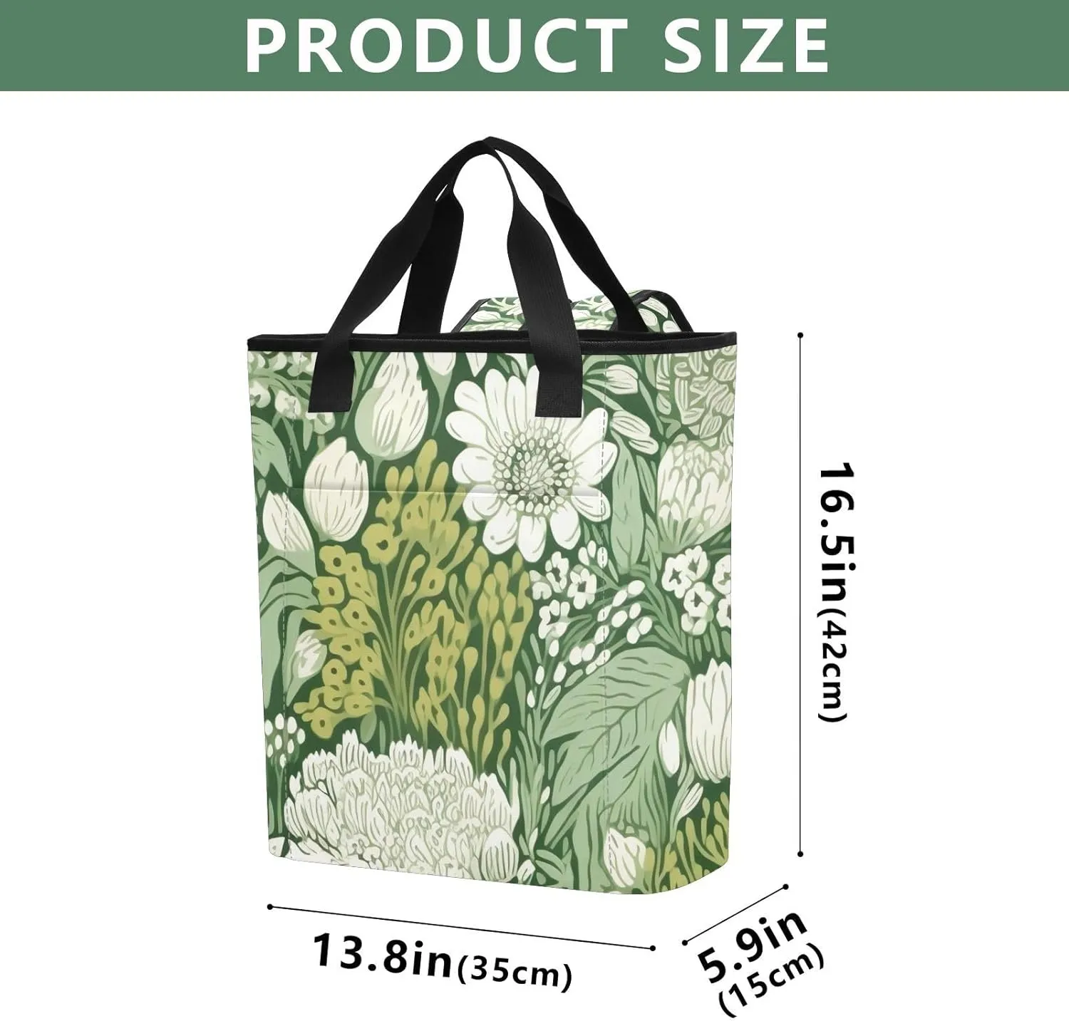 Green Floral Backpack Coolers Insulated Leak Proof 36 Cans Picnic Bag, 13.8''x5.9''x16.5