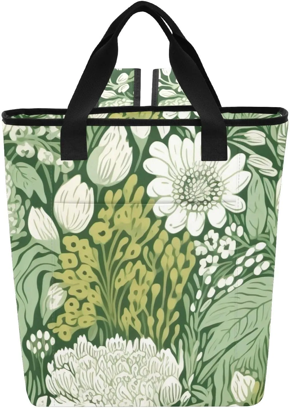 Green Floral Backpack Coolers Insulated Leak Proof 36 Cans Picnic Bag, 13.8''x5.9''x16.5