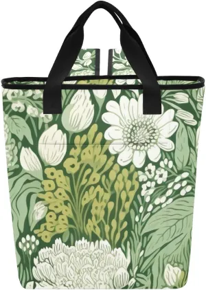Green Floral Backpack Coolers Insulated Leak Proof 36 Cans Picnic Bag, 13.8''x5.9''x16.5